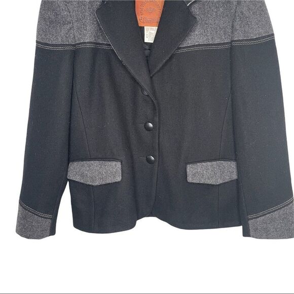 Vintage Mid-West Garment Co Women's Black, Grey Wool Leather Trim Western Blazer - Picture 4 of 8